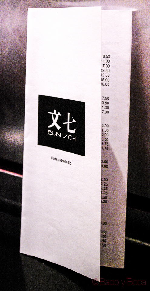 Carta servicio domiclio Bun Sichi restaurante japones barcelona