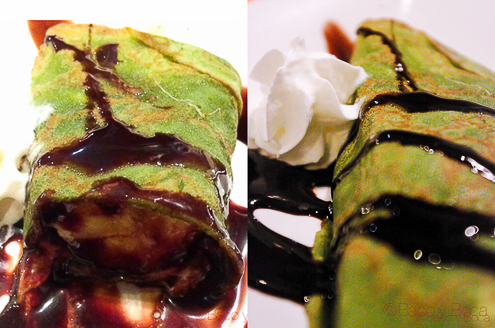Crep te verde platano y chocolate en Bun Sichi restaurante japones barcelona