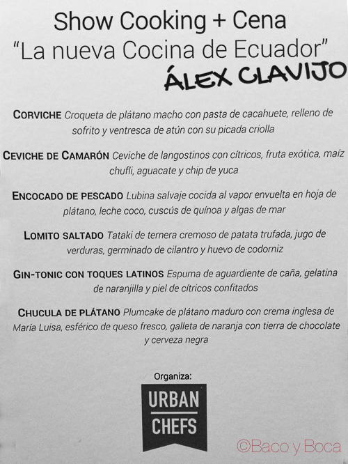 Menú Alex Clavijo urbans Chefs baco y boca